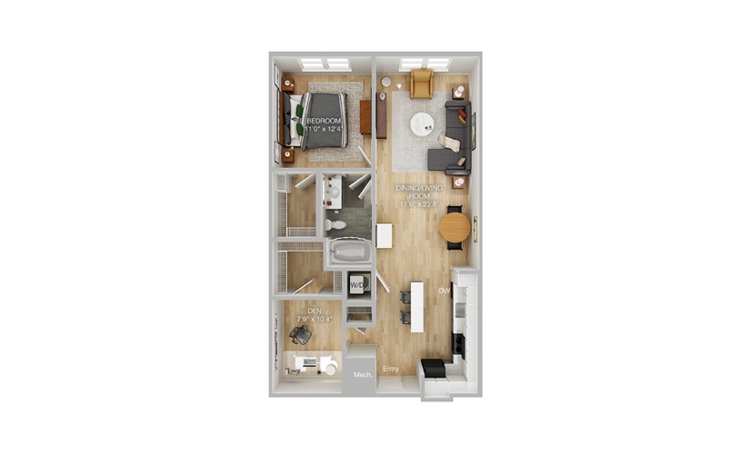 A1 1 Bed 1 Bath Floorplan