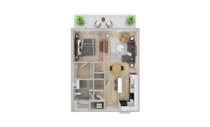 A1B 1 Bed 1 Bath Floorplan