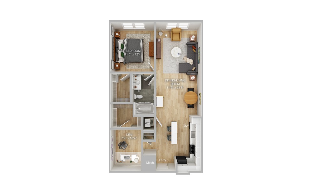 A1 1 Bed 1 Bath Floorplan