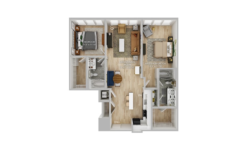 B1-B 2 Bed 2 Bath Floorplan