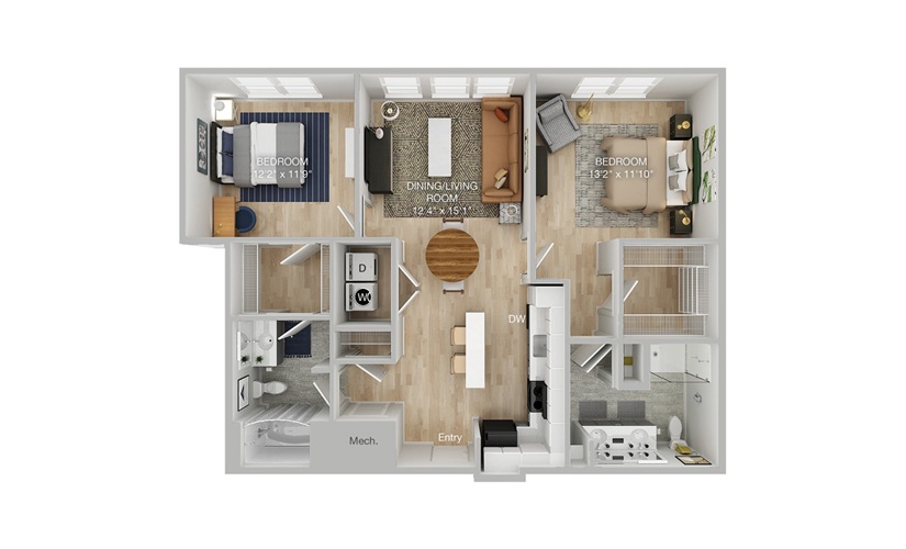 B1-A 2 Bed 2 Bath Floorplan