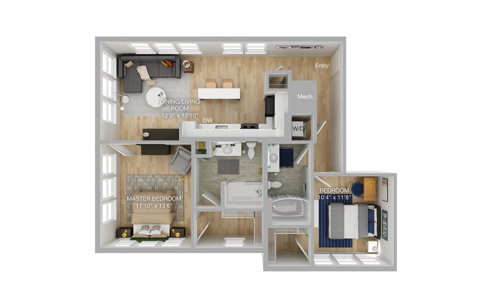  B3 2 Bed 2 Bath Floorplan