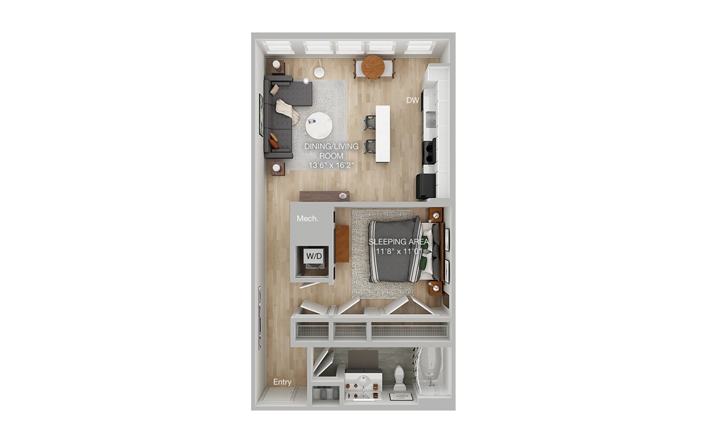 S2 Studio 1 Bath Floorplan