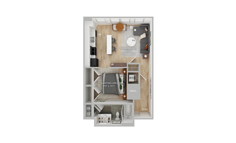 S3 Studio 1 Bath Floorplan
